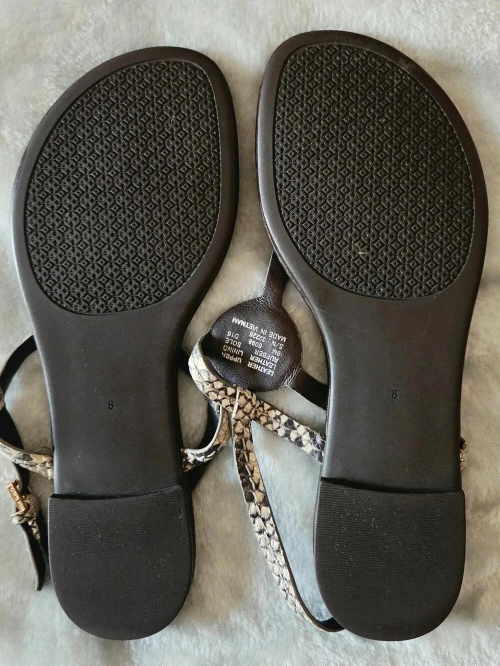 Tory Burch Metallic Gold Logo Thong Sandals with Brown Footbed